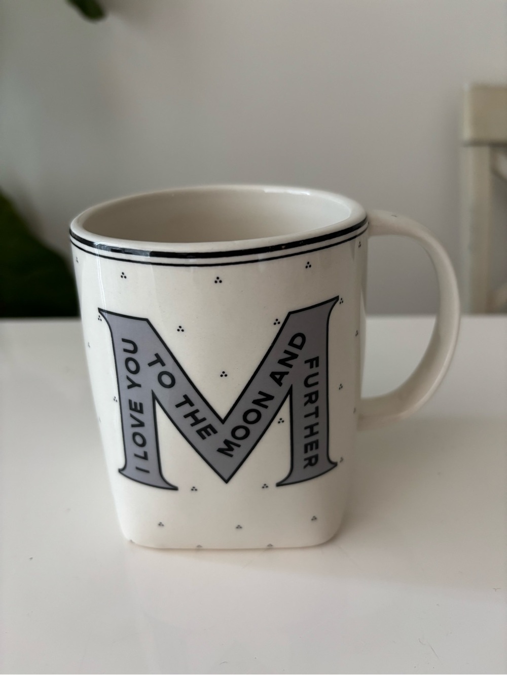 Anthropologie Ceramic Mug with Letter M - I Love You to the Moon and Further